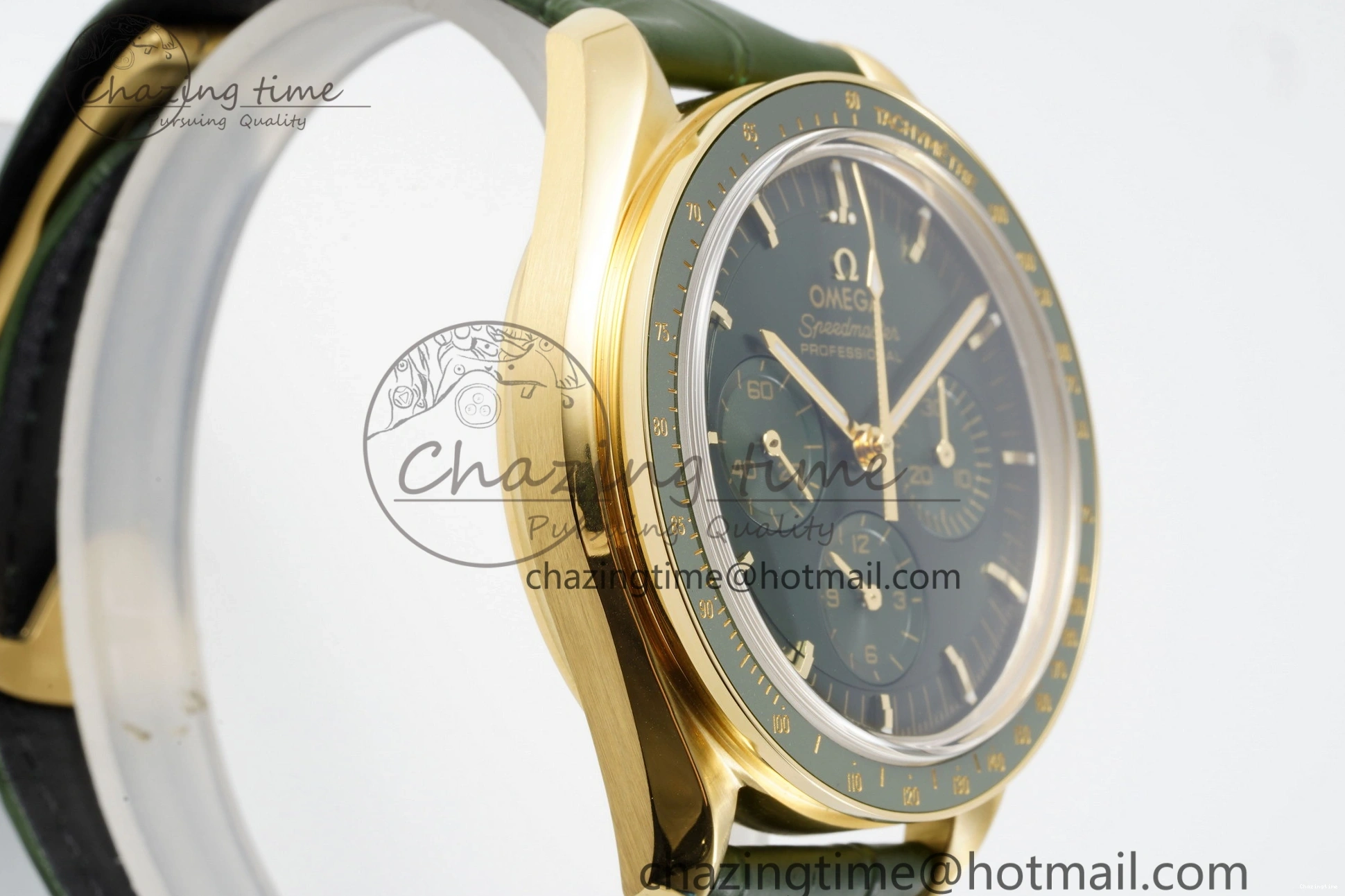 0512 Speedmaster Moonwatch in Moonshine Gold YG RMF Best Edition Green Dial on Green Leather Strap Manual Chrono EasyCare 7832